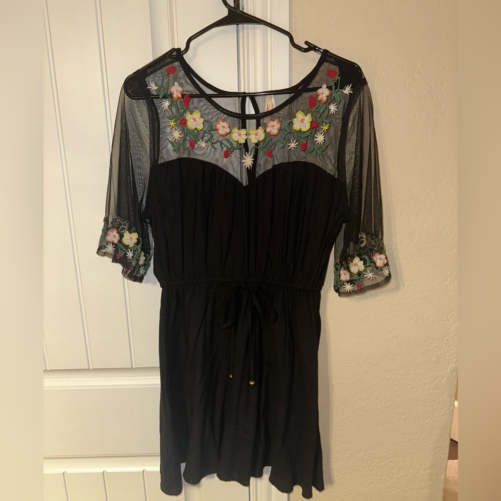 Black Dress with Sheer Flower Top